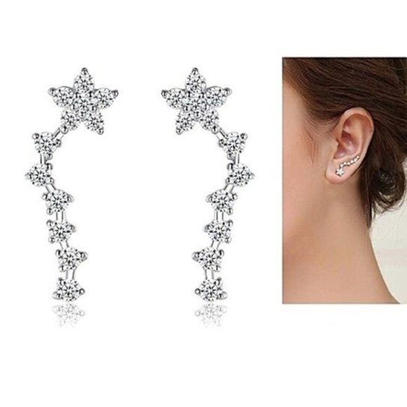 Sterling Silver Star Cubic Zircon Climber Earring - Picture 2 of 7